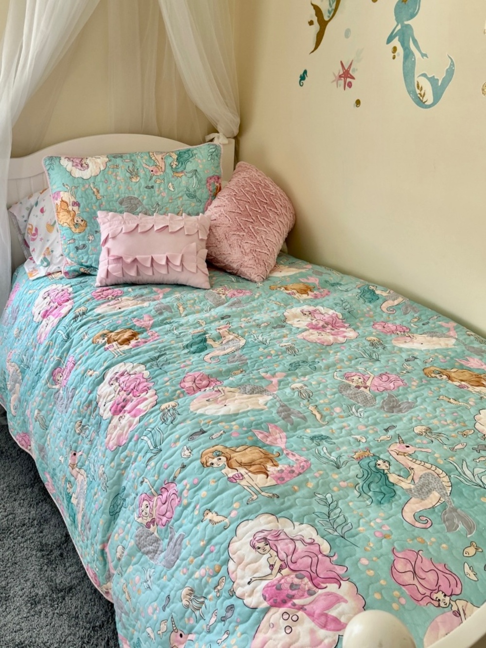 Twin Size Mermaid Bedspread  Pillow Sham and Matching Sheets